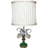 French Art Glass Lamp with Porcelain Flowers