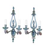 Pair of Painted Tole Two Light Wall Sconces With Crystals