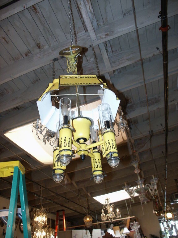 20th Century Yellow Tole Lantern with Glass Globes French Empire Style For Sale