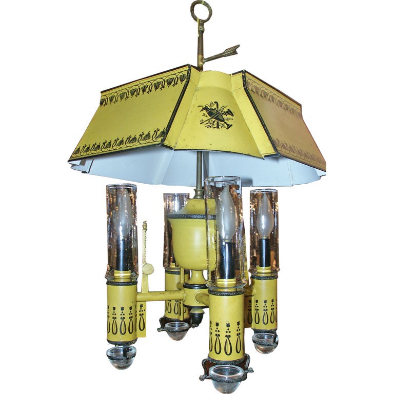 Yellow Tole Lantern with Glass Globes French Empire Style For Sale