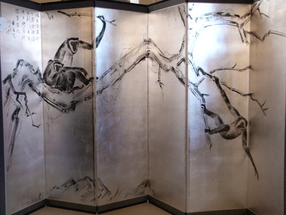 Large Pair Of Japanese Monkey Screens