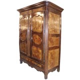 Louis XV  Provincial Walnut, Cherry and Loupe de Chene Armoire