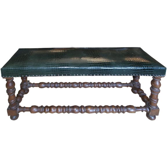 Green Faux Crocodile Bench