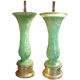 French Green Opaline Glass Lamps