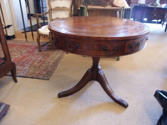 antique leather top drum table