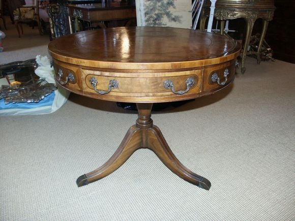 American Baker Leather Top Drum Table