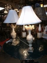 Pair of Alabaster Floral Urn Lamps
