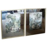 Pair of Antique French Prints with Mirror Frames