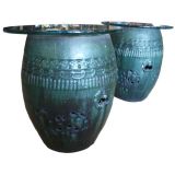 Glazed Ceramic Garden Seat With Glass Top