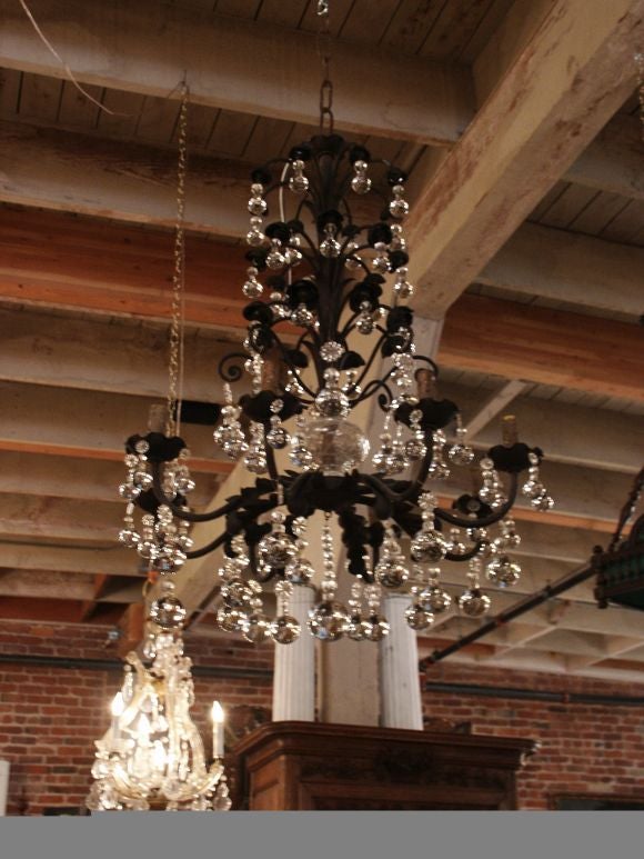Unusual Iron Chandelier With Ball Shaped Crystals