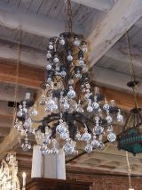 Unusual Iron Chandelier With Ball Shaped Crystals