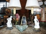 Antique Pair of Porcelain Lamps With Gilt Bronze and Marble Base