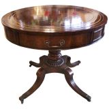 Vintage Drum Table With Leather Top
