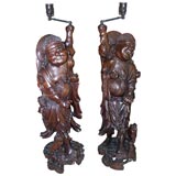 Antique Carved Asian Figure Lamps