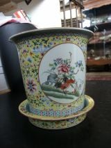 Antique Asian Flower Pot With Liner