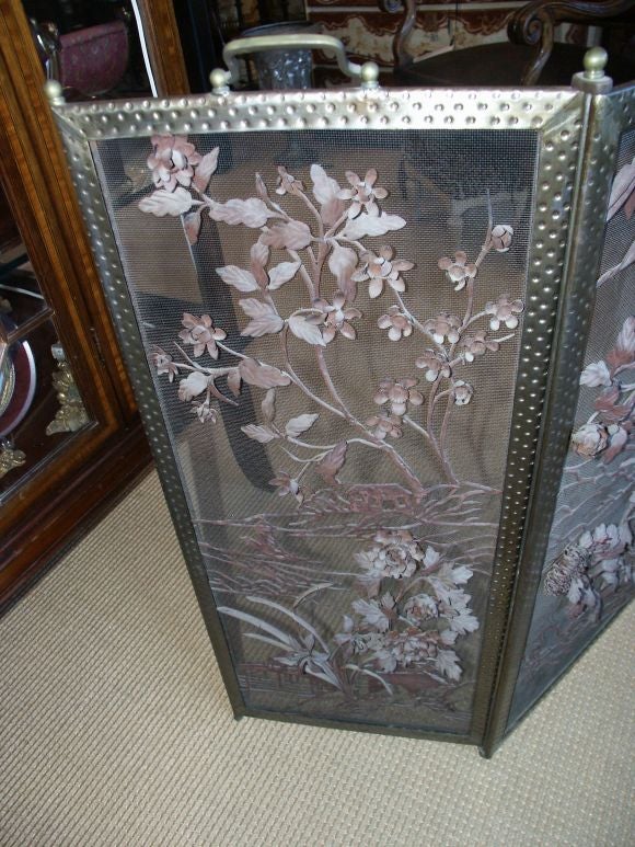 American Fire Screen With Applied Asian Motif In Iron