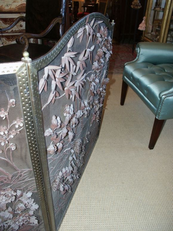 Fire Screen With Applied Asian Motif In Iron In Good Condition In Santa Rosa, CA