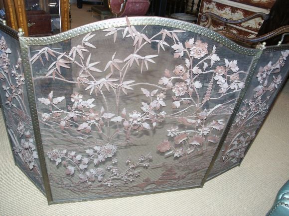 20th Century Fire Screen With Applied Asian Motif In Iron