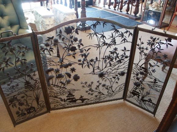 Fire Screen With Applied Asian Motif In Iron 1
