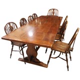 English Trestle Table With Ten Windsor Chairs