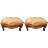 Pair of 19th French Footstools In Aubusson Tapestry