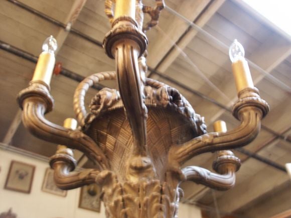 Carved Wood Basket  Chandelier