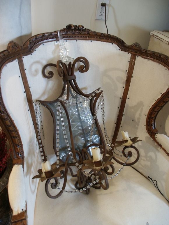 Pair of Italian Iron And Mirror Sconces