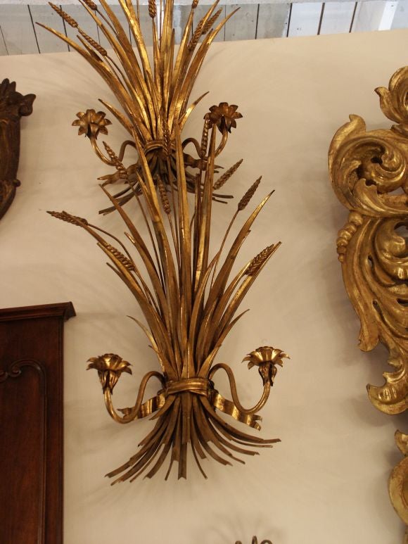 Gilt Metal Italian Wheat Sconces