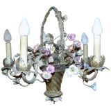 French Basket  Chandelier With Porcelain Flowers