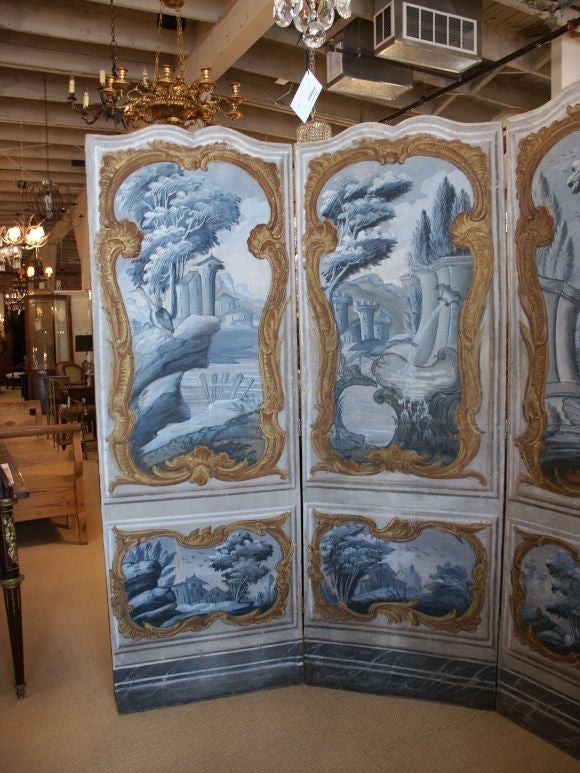 18th C French Painted Canvas Screen