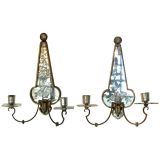 Vintage French Engraved Mirrored Glass Sconces