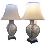 Vintage Pair of Enamel Vase Lamps