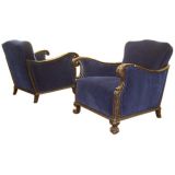 Pair of Swedish Gothic Revival Club Bergeres