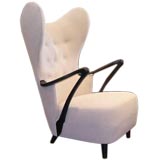 Swedish Modernist Wing Backed Chair in Ebonized Elm