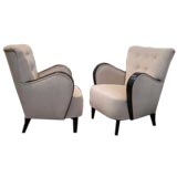 Pair of Swedish Modernist Wing Backed Chairs in Ebonized Elm