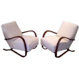 Pair of Czech Modernist Lounge Chairs in Oak by Thonet, Prague