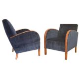 Pair of Swedish Streamlined Moderne "King and Queen" Chairs