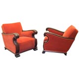 Swedish Neo-Gothic Club Chairs in Birch/Orange Mohair