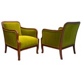 Pair of Swedish Bergeres ca. 1930 in Birch / Chartreuse Velvet