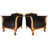 Antique Pair of Swedish Gothic Revival  Armchairs in Golden Birch.