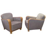 Pair of Swedish Art Moderne Club Chairs in Golden Elm