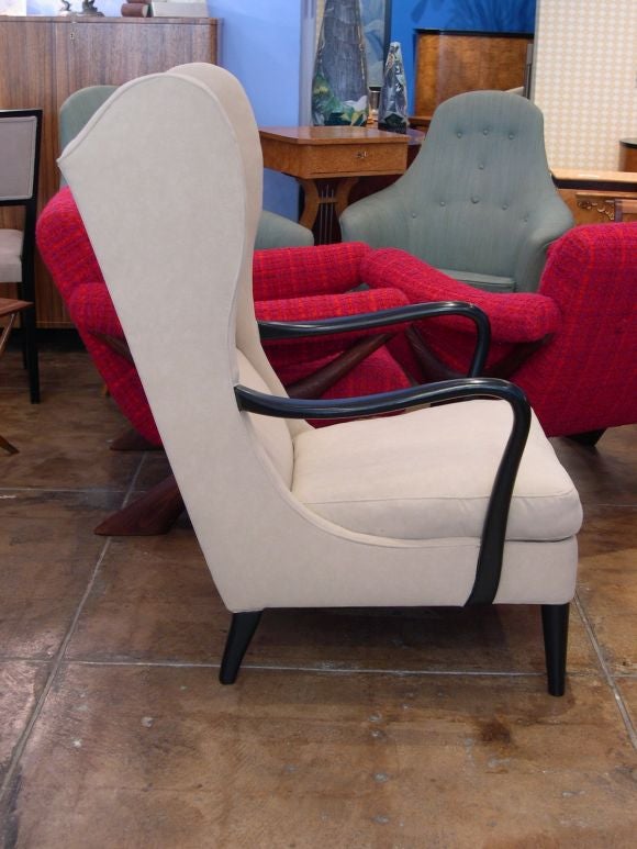 Swedish Modernist Wing Back Chair in Ebonized Elm ca. 1950 3