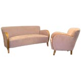 Swedish Art Deco Sofa  Set in Golden Birch Wood
