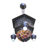 Swedish Jugendstil chandelier in hammered metal and chunk glass
