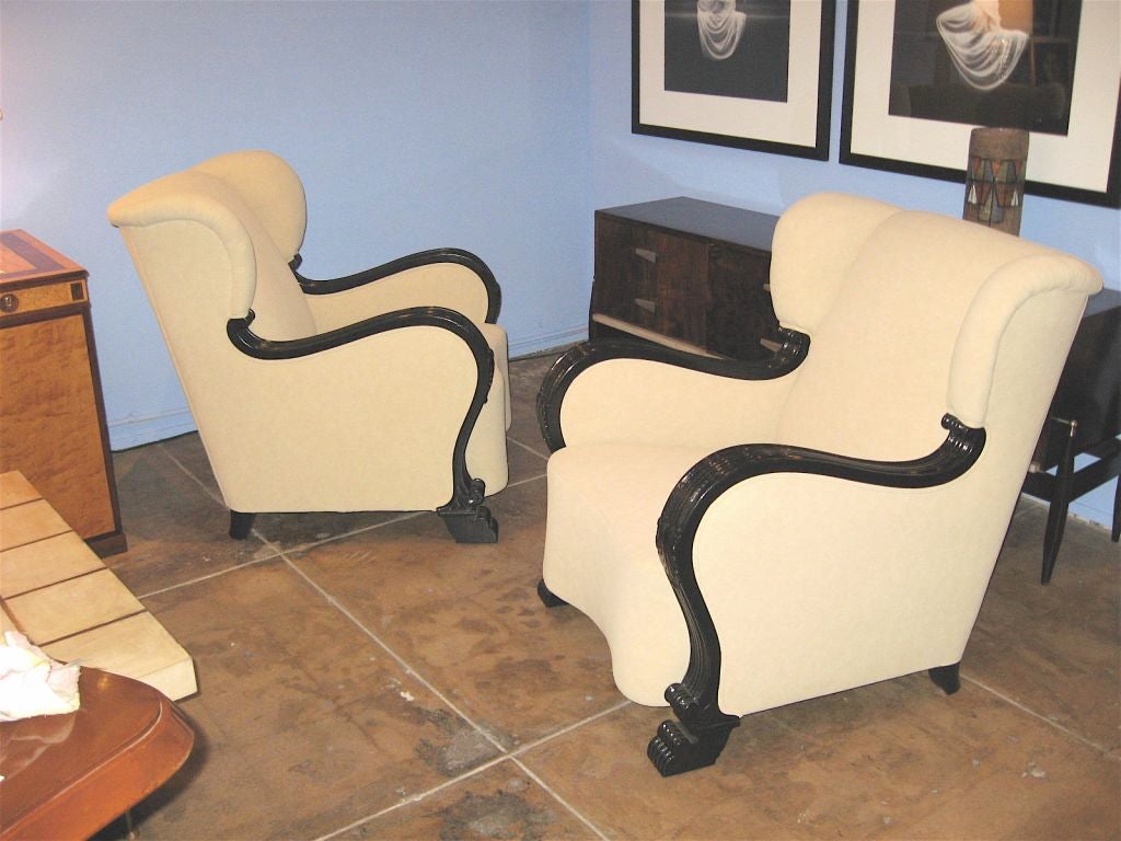 Pair of Gothic Revival Wing Backed Lounge Chairs