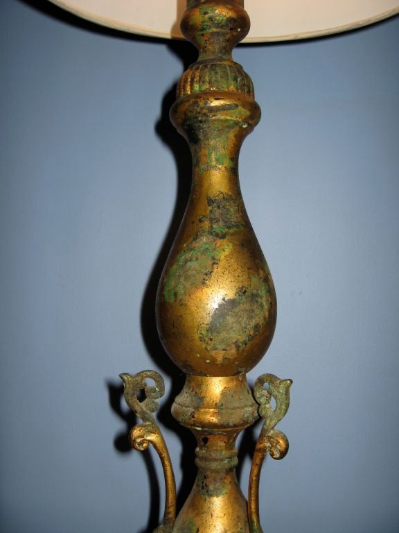 American Pair of Neoclassical Gilded Bronze Lamps For Sale