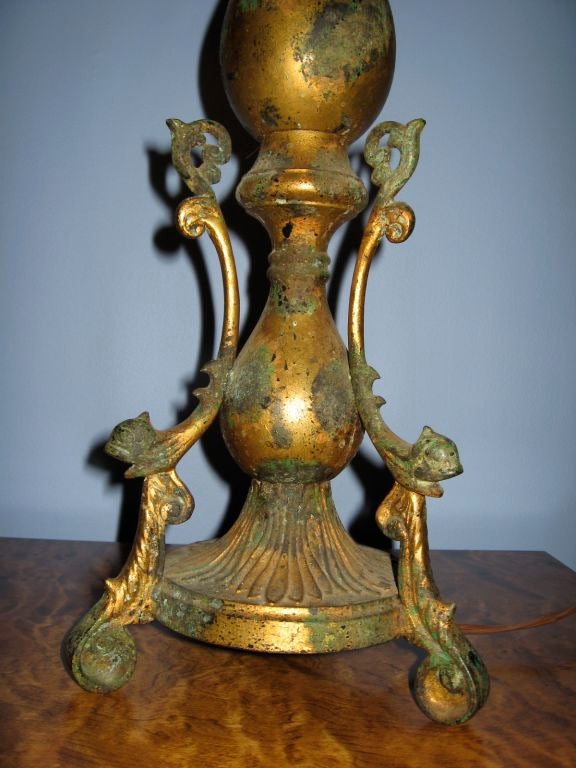 Pair of Neoclassical Gilded Bronze Lamps In Excellent Condition For Sale In Richmond, VA