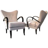 Pair of Swedish Modernist Lounge Chairs in Ebonized Elm