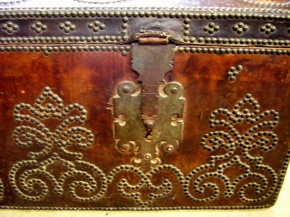 18th Century and Earlier 18th c. Leather Trunk