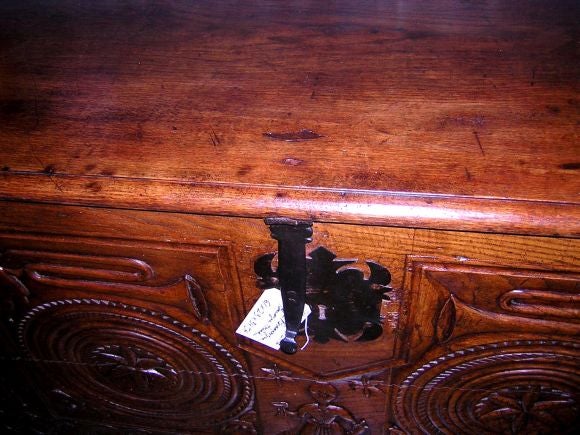 Spanish Romanesque Baroque Carved Folk Chest